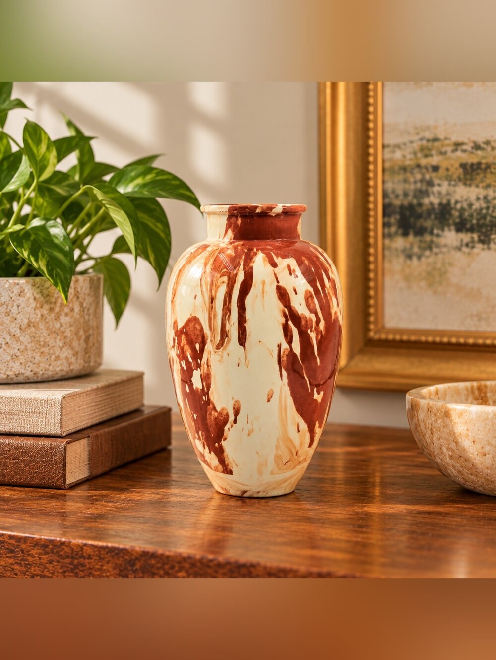 Phelps Farms Ceramic Vase Cream & Terracotta Marbled Drip Glaze